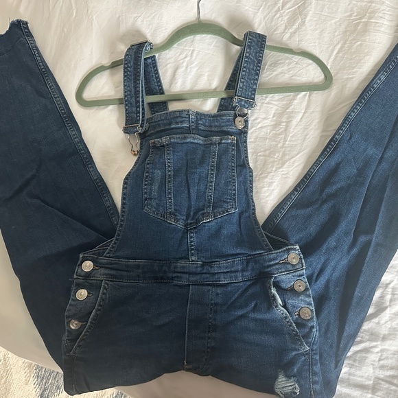 H&M | Divided Denim Distressed Bib Overalls | Medium Wash | Size 2 - Picture 1 of 8